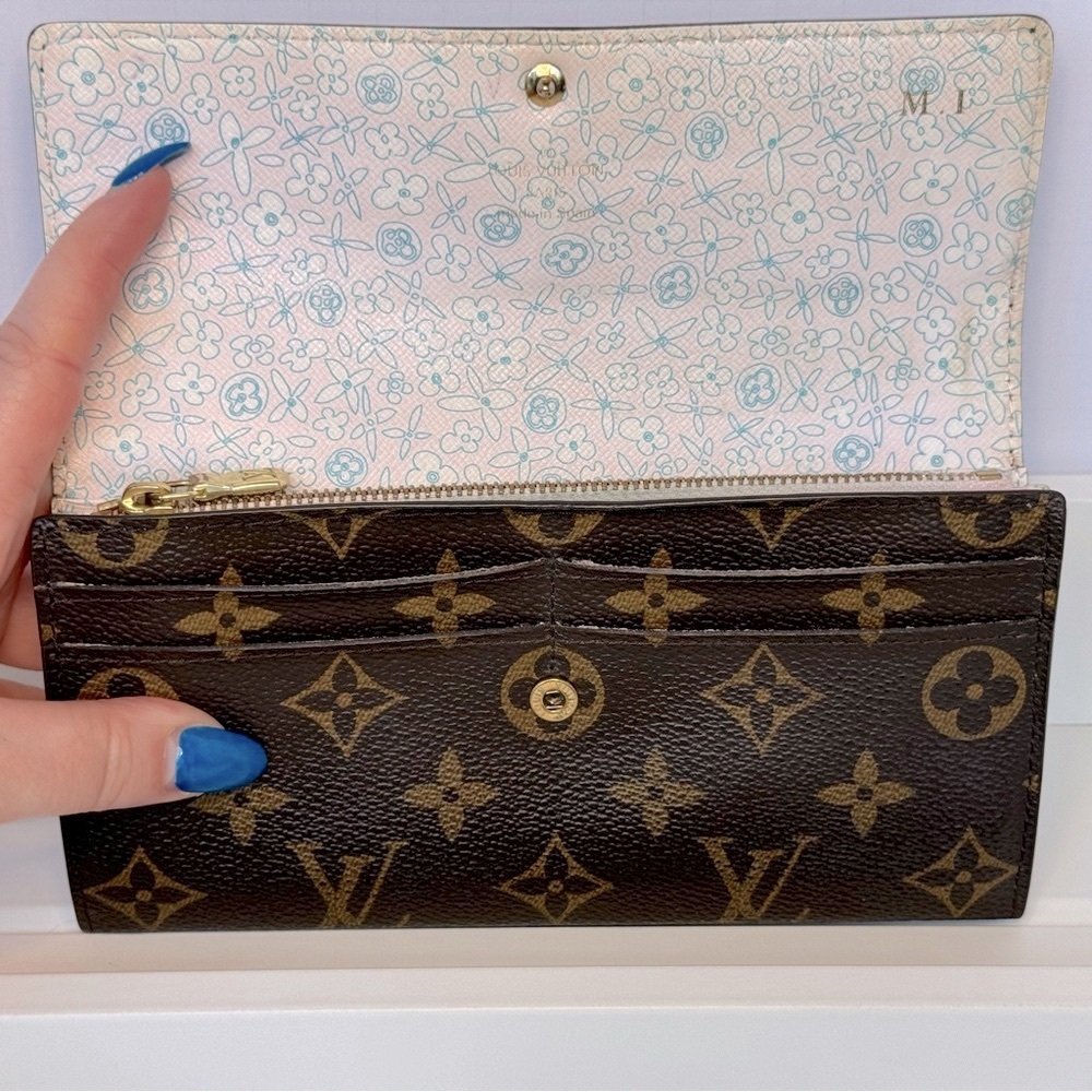 Louis Vuitton Monogram Portefeuille Fleuri Sara Rose Long Wallet Initials MI